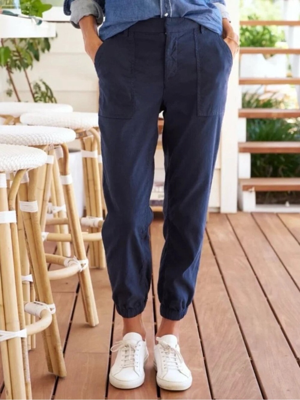 Frank & Eileen Jameson Utility
Jogger Pants Navy Blue Size 8 Crop Cotton Flax